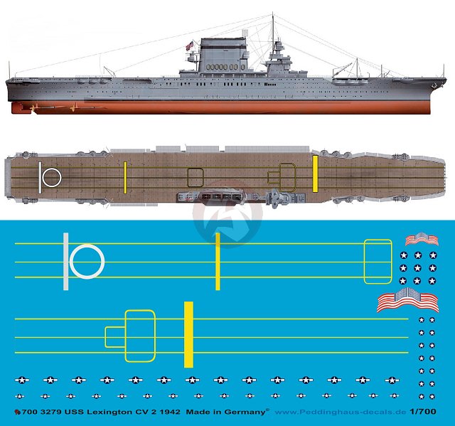 Peddinghaus 1/700 USS Lexington (CV-2) Aircraft Carrier Markings 1942 ...