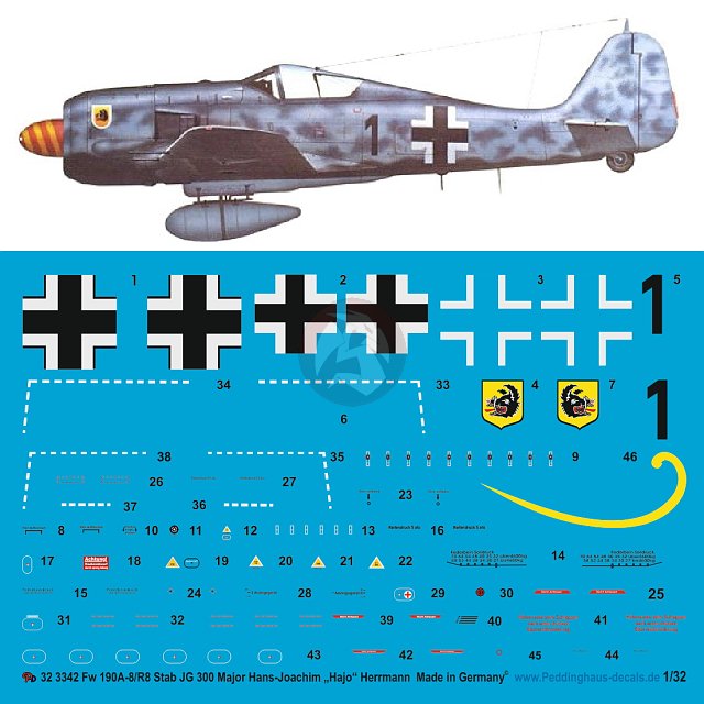 Peddinghaus 1 32 Fw 190 A 8 R8 Markings Hajo Herrmann Stab Jg 300 1943 3342 Ebay