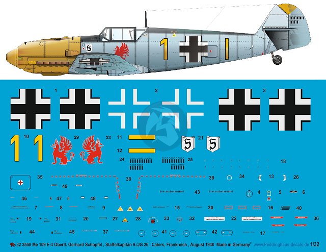 Peddinghaus 1 32 Bf 109 E 4 Markings Gerhard Schopfel 9 Jg 26 France 1940 3558 Ebay